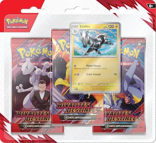 Pokémon: Blister de 3 boosters Zéblitz Écarlate et Violet – Rivalités Destinées du JCC Pokémon — photo produit